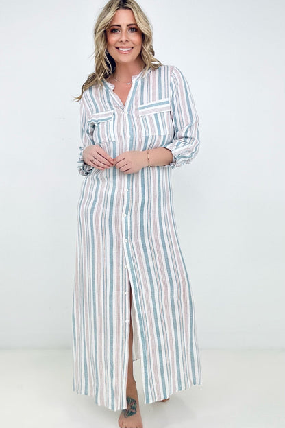 Cozy Co Long Sleeve Striped Button Down Maxi Dress