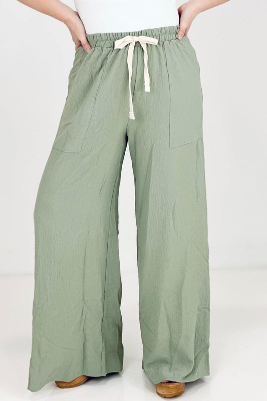 ADORA Solid Wide Leg Pants With Side Pockets