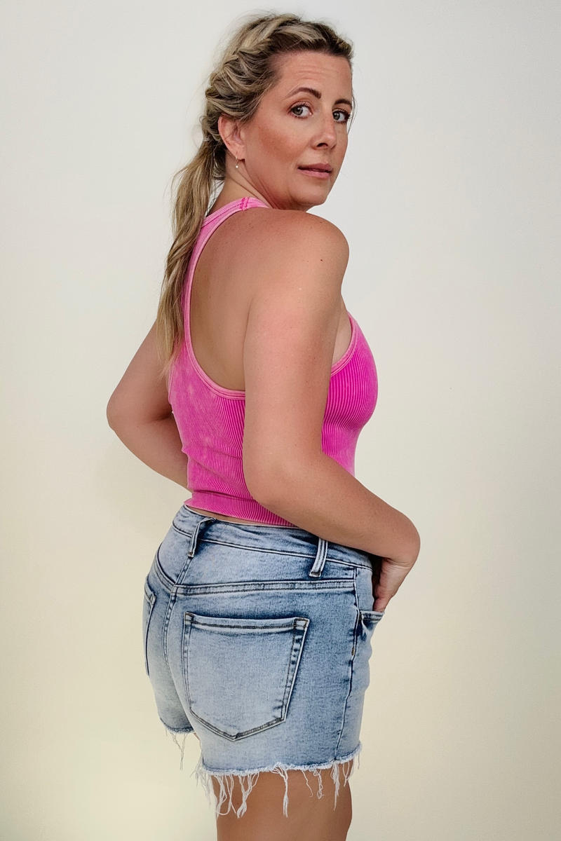 Zenana Washed Ribbed Seamless Cropped Tank Top