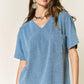 Petal Dew Solid V Neck Short Sleeve Loose Fit T-Shirt
