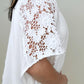 Davi & Dani Solid Button Down Short Sleeve Hi-Low Lace Loose Top