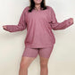 Petal Dew Solid V Neck Long Sleeve Loose Fit T-Shirt