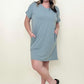 Zenana Rolled Short Sleeve V-Neck Tee Shirt Dress with Pockets