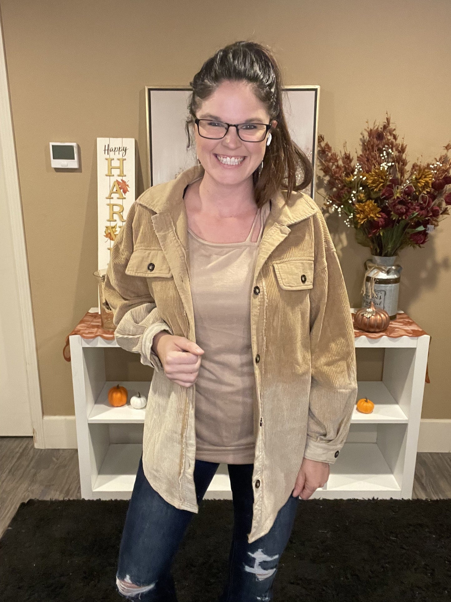 Oatmeal Corduroy Dip dye Shacket