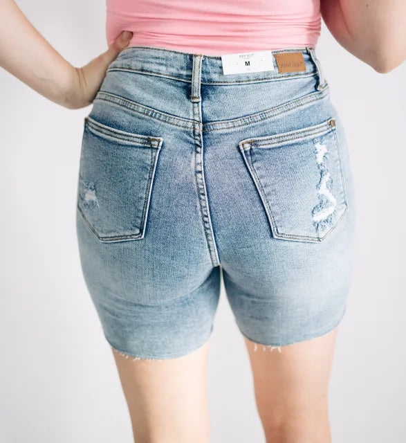 Judy blue mid length patch shorts