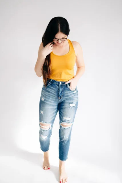 Risen Dark Distressed Capris