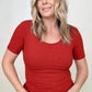 New Colors! - Fawnfit Basic Ribbed Fitted Tee with Built In Bra