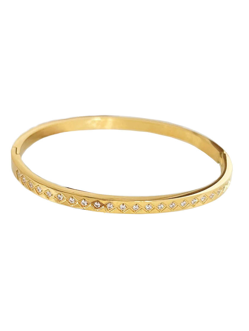 Cubic Zirconia Hinged Bangle Bracelet (With Box)