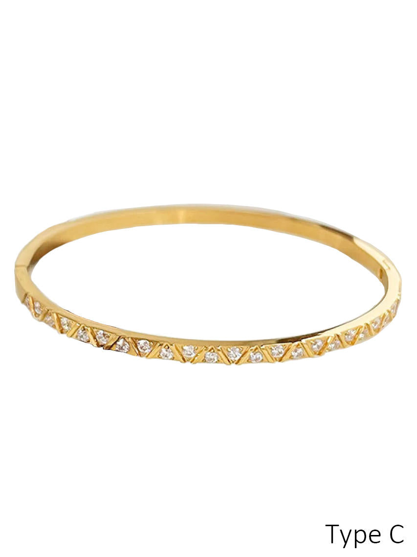 Cubic Zirconia Hinged Bangle Bracelet (With Box)