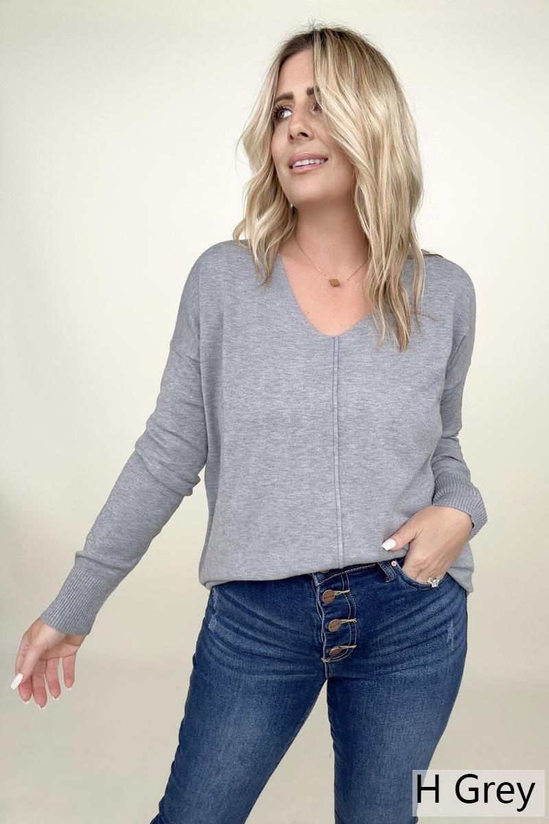 Zenana Front Seam Light Knit Sweater