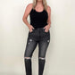 Risen High Rise Slim Straight Cropped Raw Hem Jeans
