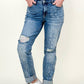 Judy Blue Mid-Rise Destroy & Paisley Print Boyfriend Jeans