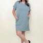 Zenana Rolled Short Sleeve V-Neck Tee Shirt Dress with Pockets