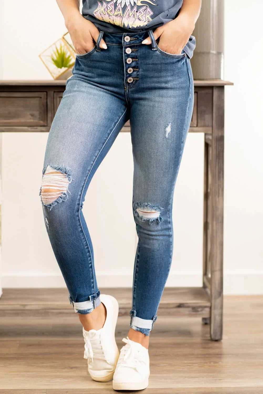 Kan Can Tummy Control Ankle Skinny Jeans