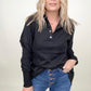 Batwing Sleeve Buttoned Hoodie with Pockets