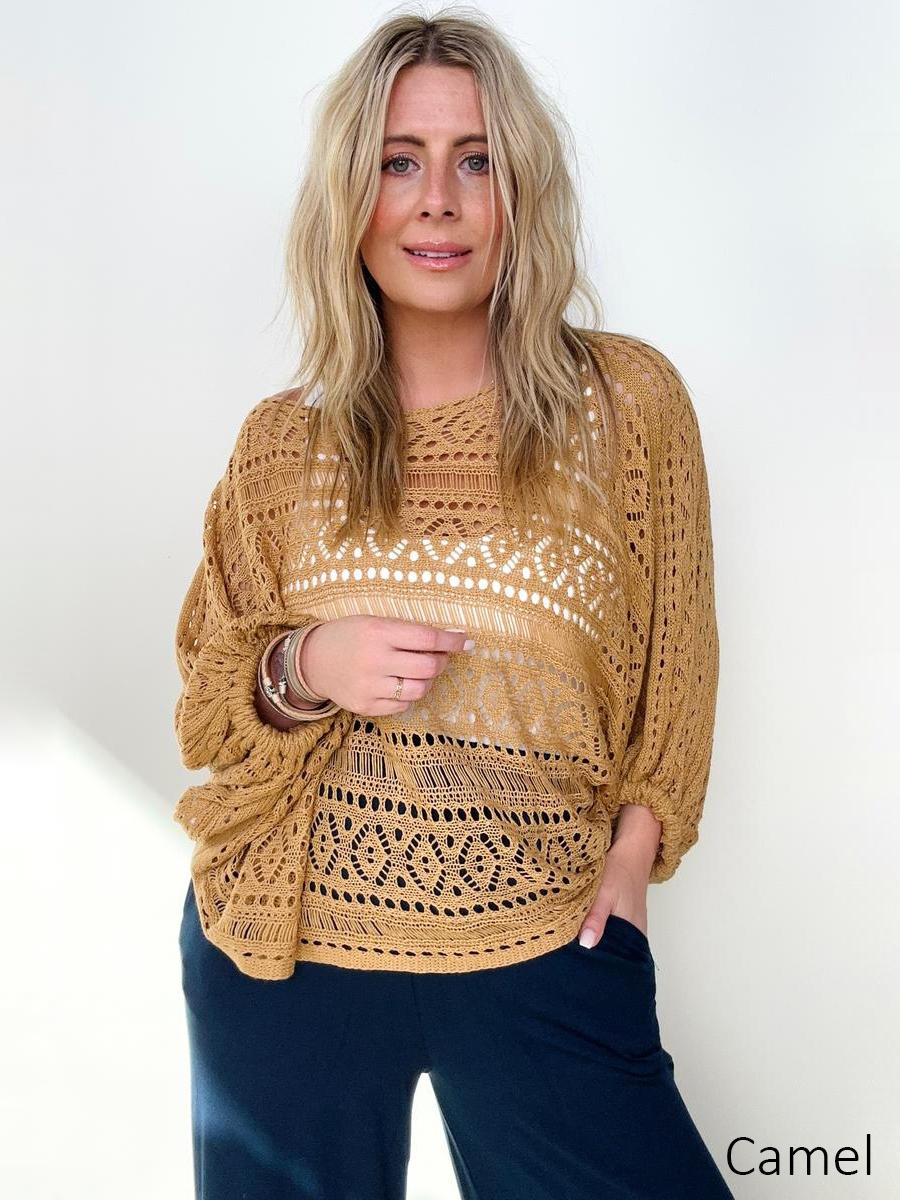 Cozy Co Open Knit Boatneck Dolman Sleeve Cover Up