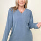 Petal Dew Solid V Neck Long Sleeve Loose Fit T-Shirt