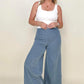 Petal Dew Solid Wide Waistband Wide Leg Pants
