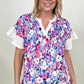 BiBi Floral Brushed Ruffle Sleeve Top