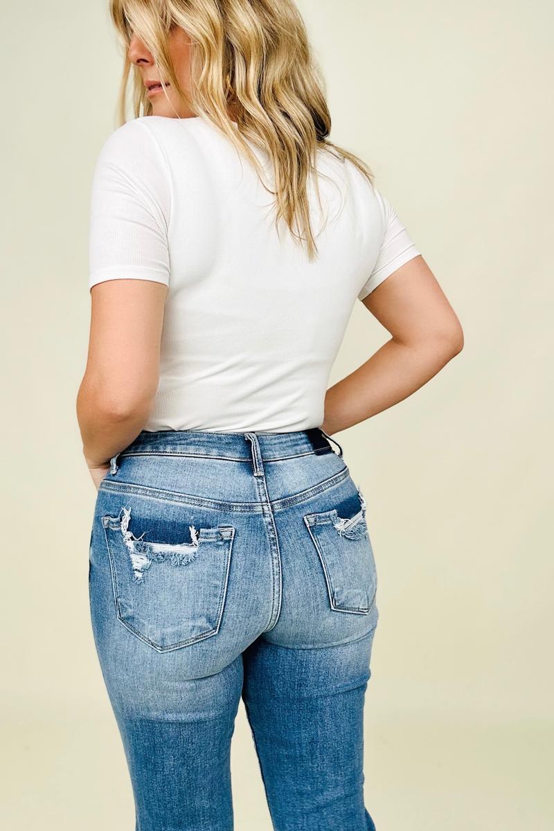 Risen Mid-Rise Straight Jeans