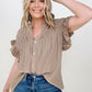 Cozy Co Woven Button Down Ruffle Sleeve Top