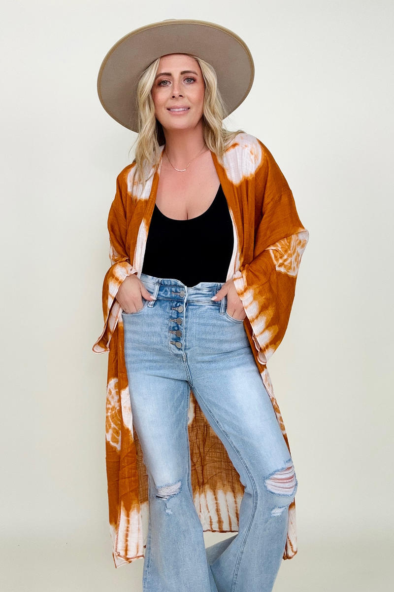 Leto Tie-Dye Longline Kimono with Full Sleeves