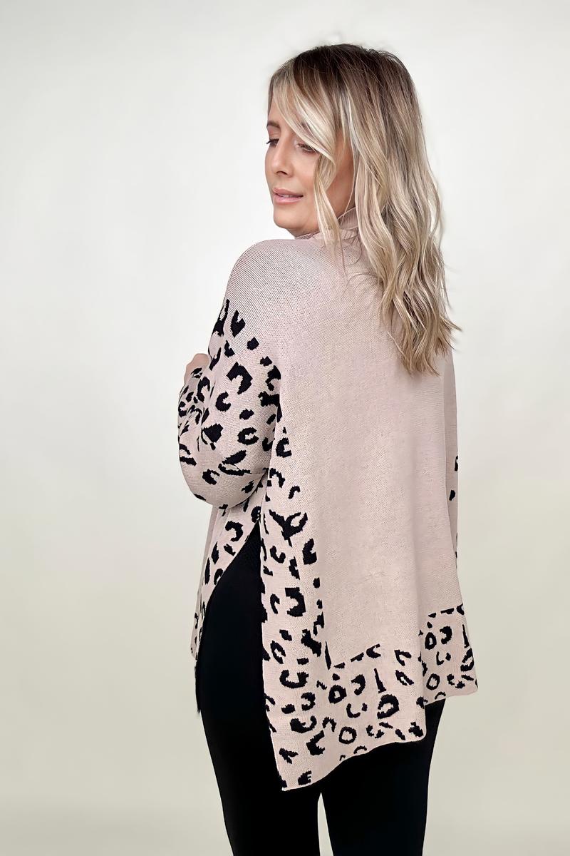 Khaki Leopard Mock Neck Dolman Sweater