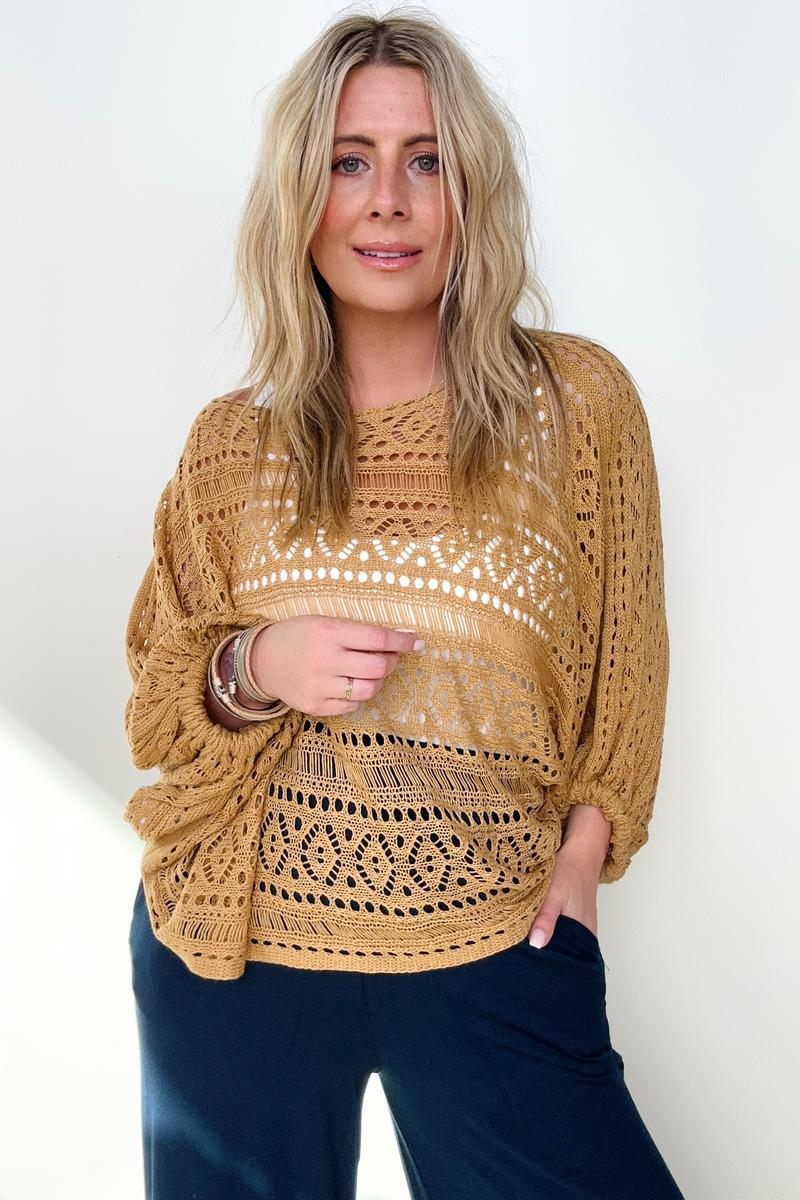 Cozy Co Open Knit Boatneck Dolman Sleeve Cover Up