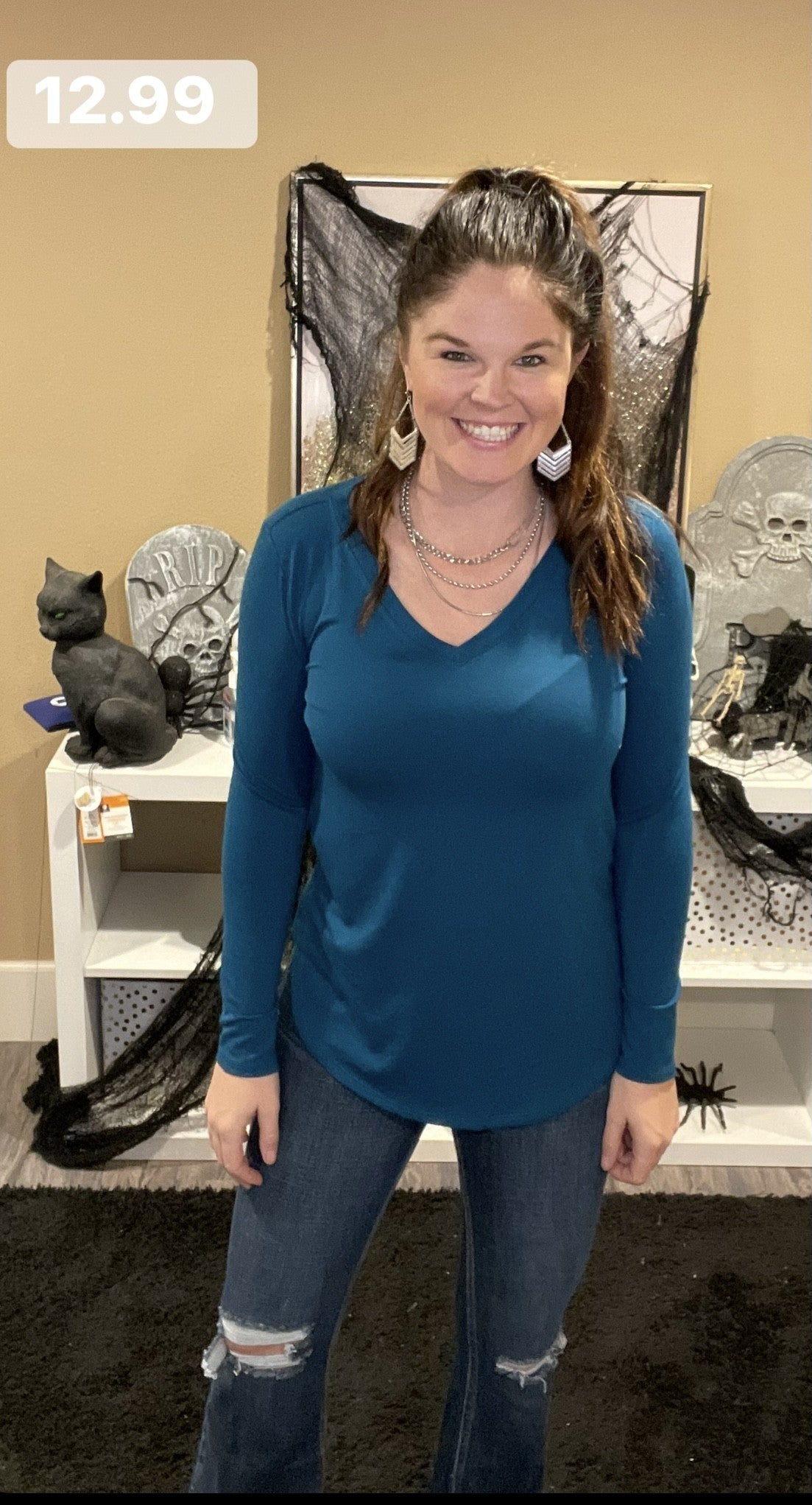 V Neck Long Sleeve Top