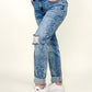 Judy Blue Mid-Rise Destroy & Paisley Print Boyfriend Jeans
