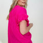 Cozy Co Woven Button Down Ruffle Sleeve Top