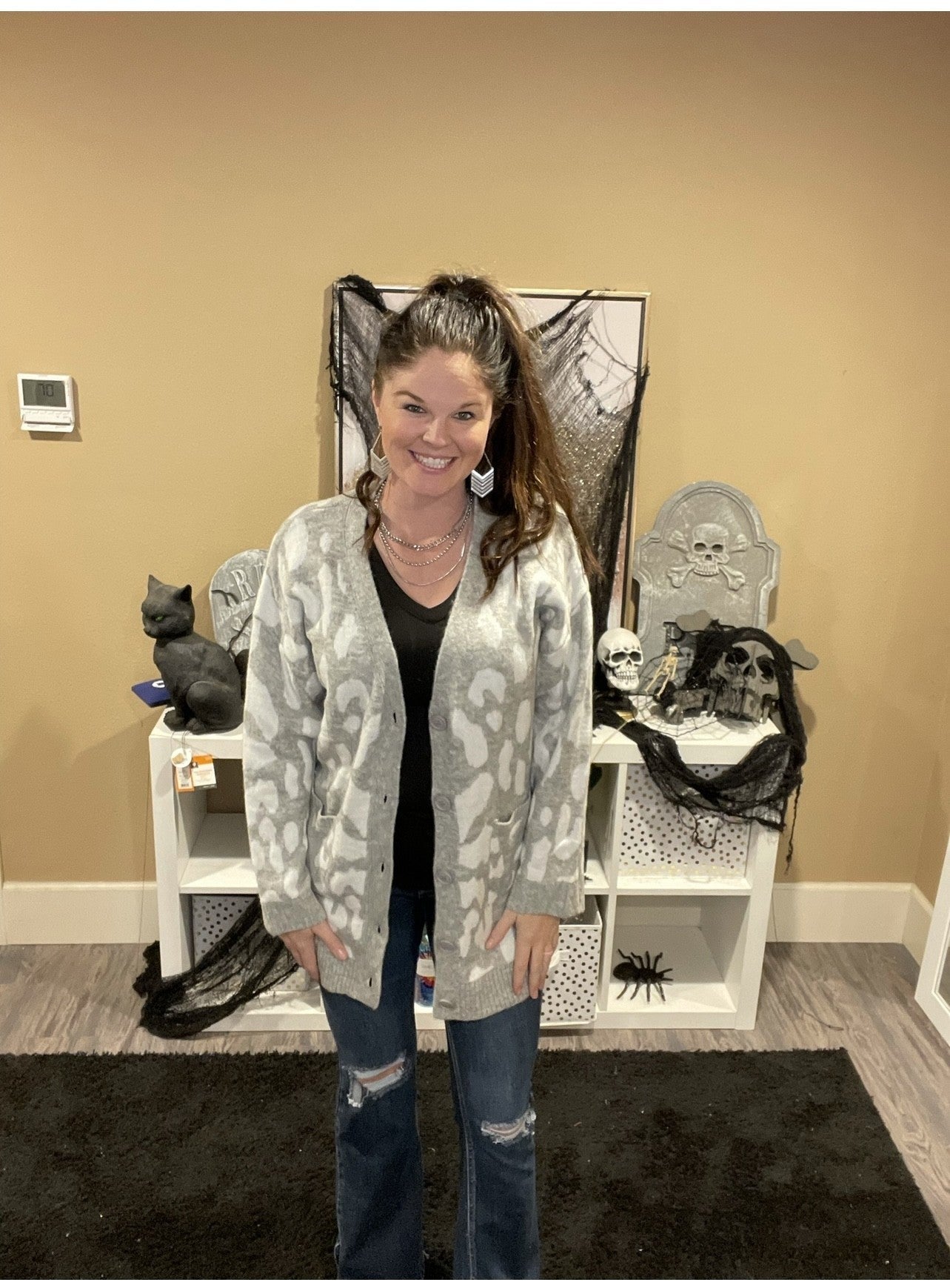 Leopard Knit Sweater Cardigan