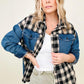 Cotton Bleu Brushed Plaid Denim Jacket